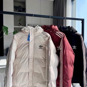 Adidas Striped cotton-padded coat, thickened, warm, hooded cotton-padded jacket