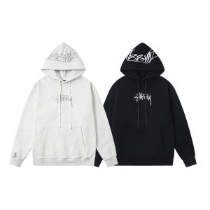 Stussy SS25 hooded logo letter double embroidered American retro hoodie unisex